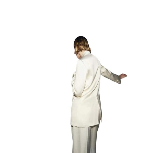 ZARA OYSTER WHITE SATIN LINEN BLAZER CREAM SIZE S 2699/451 - Picture 4 of 4